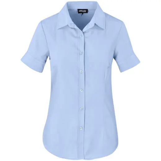 Ladies Short Sleeve Nottingham Shirt Sky Blue Front